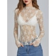 thumbnail image 5 of Michellecmm Women Long Sleeve T-Shirts Mesh See-Through Mock Neck Lace Shirts Spring Fall Slim Fit Tops Streetwear, 5 of 8