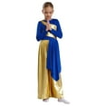 thumbnail image 2 of Doomiva Kids Girls Liturgical Praise Dance Bodysuit Metallic Color Block Wide-Leg Jumpsuit Choir Dancewear Blue 8, 2 of 7