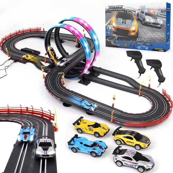 Pista de Carreras de Autos a Ranura ANNKIE 6m Eléctrica con 4 Coches y LEDs