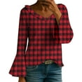 thumbnail image 2 of HLKJKLS Long Sleeve Shirts For Women 3/4 Bell Sleeve V Neck Pressed Pleated Solid Color T Shirt Cotton Like Spring Winter Black M-4Xl, 2 of 8