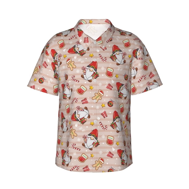 Balery Christmas Gnomes Santa Claus Camisas hawaianas de manga corta para hombre, camisas playeras de corte holgado, camisas de vacaciones con botones,XX-Large
