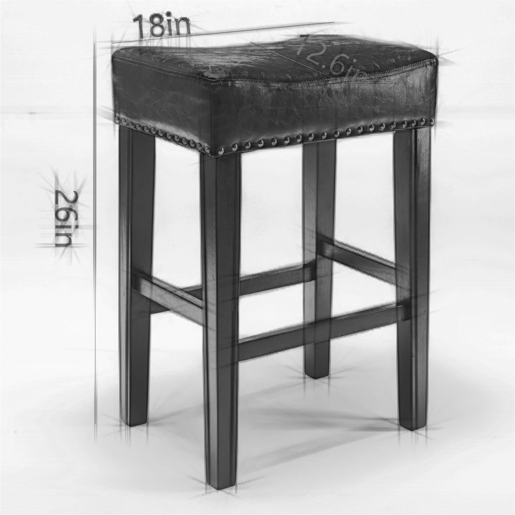 Yardi Yard Leather Backless 26" Bar Stools Set of 2 , Saddle Seat Pub Chair for Kitchen Dining Room, Gray