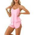 thumbnail image 1 of Conjuntos de pijamas de satén para mujer INSPIRE CHIC, top de tirantes con pantalones cortos, 2 piezas, ropa de dormir, conjunto de pijama de seda, XL, rosa, 1 of 5