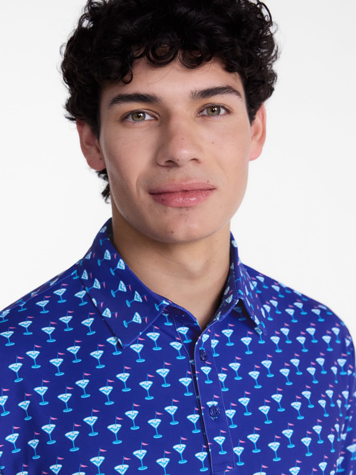 Birdie Bound Men's and Big Men's Printed Martini Glass Polo Shirt, Sizes XS-4XLT