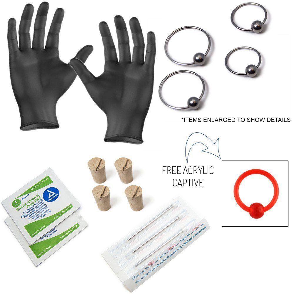 EG Gifts Ear Piercing Kit Includes 20g Earrings Needles,Corks,Alcohol