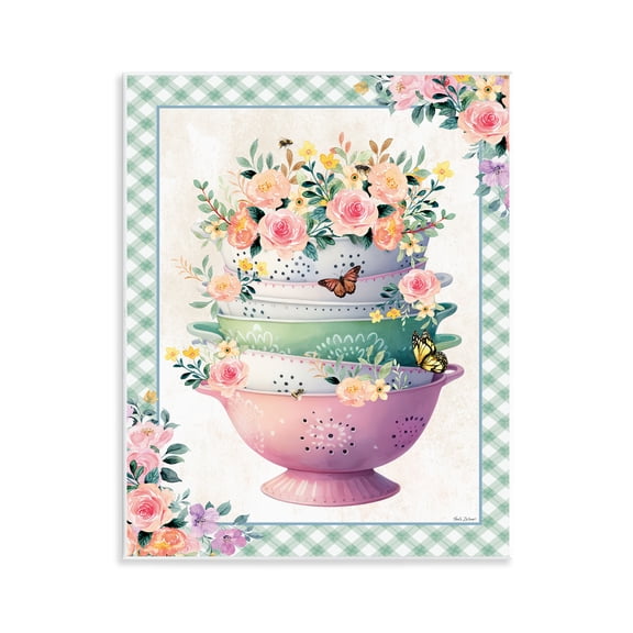 Stupell Industries Stacked Bowls Plaid Border Food & Beverage Painting Unframed Art Print Wall Art, 11 x 14