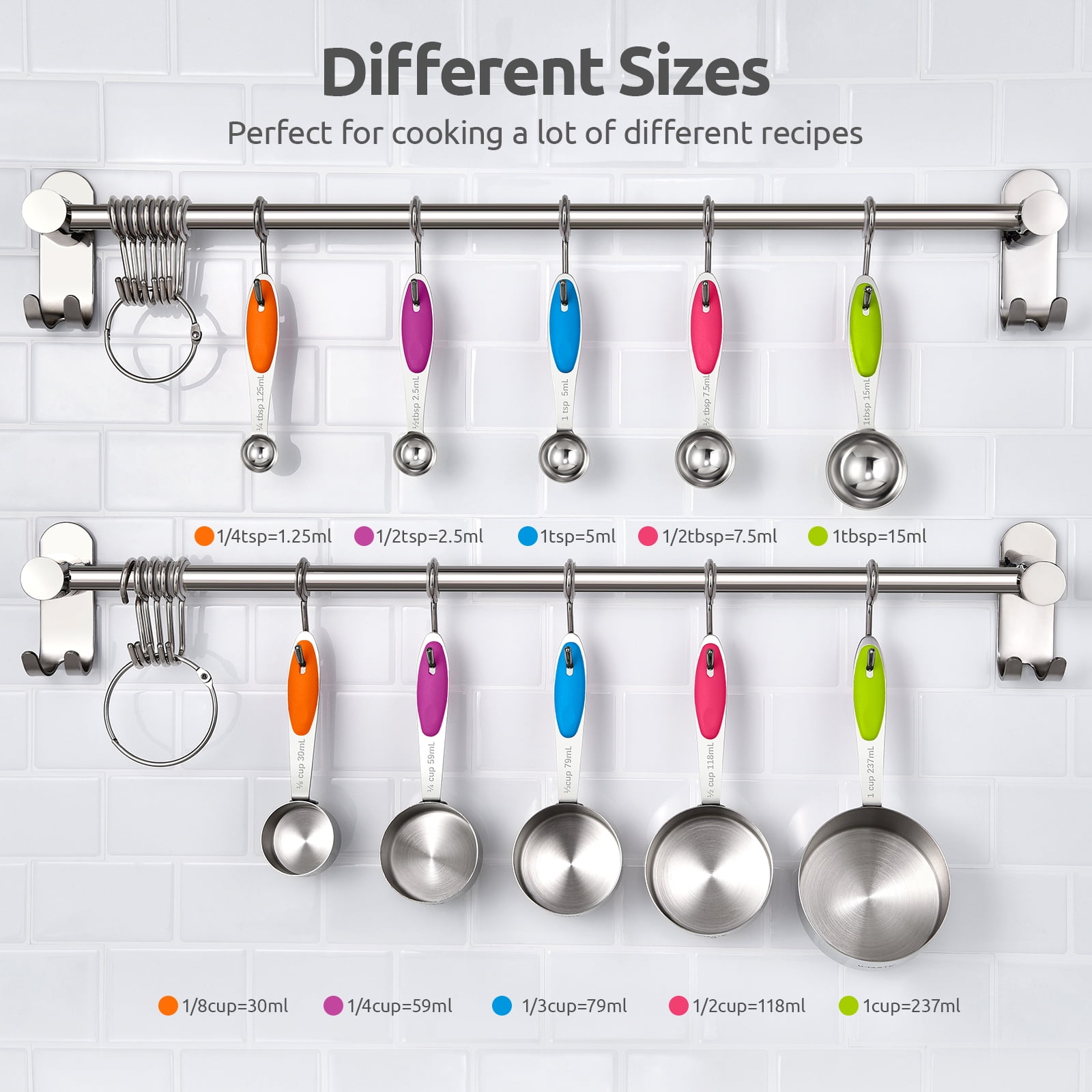U-Taste 18/8 Stainless Steel Measuring Cups and Spoons Set: 12-Pcs Metal Stacking Measure Set for Baking Cooking with Strengthened Welds (Multicolor)