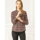 thumbnail image 3 of Camisa De Oficina Manga Larga Botón Arriba Trabajo A Cuadros Con Yugo Extendido Para Mujer Negro Rojo XL, 3 of 6