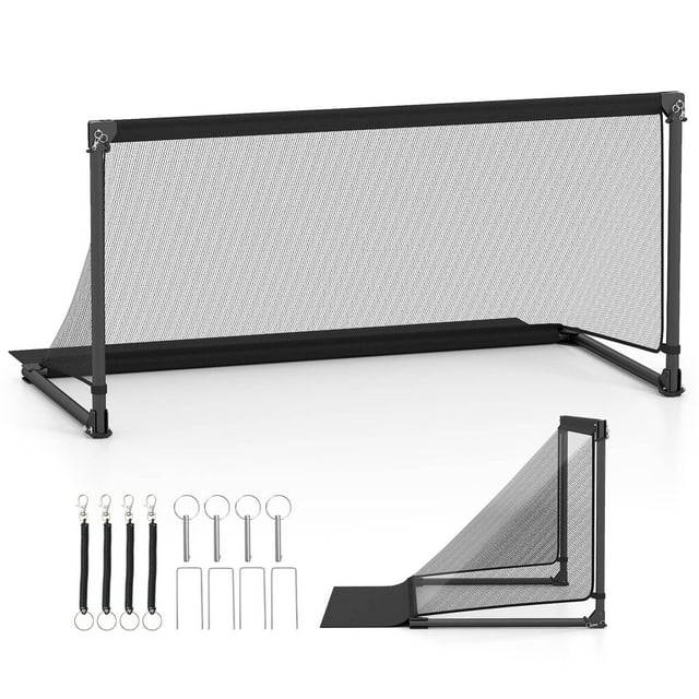 Costway 5ft x 2.5ft Portable POP Up Toddler Soccer Net with Metal Frame, 4 Ground Stakes