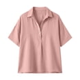 thumbnail image 5 of Women's V Neck Mid Sleeve Button Down Shirt, Soft Breathable T-Shirt Top, Casual Loose Fit Streetwear Blouse for Spring Summer, Festival and Casual Work Shirt-Pink, 5 of 5