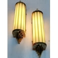 thumbnail image 2 of Pair of Vintage Art Deco Skyscraper Wall Sconces – Brass & Opaline Green Milk Glass Rod Lights, 2 of 6