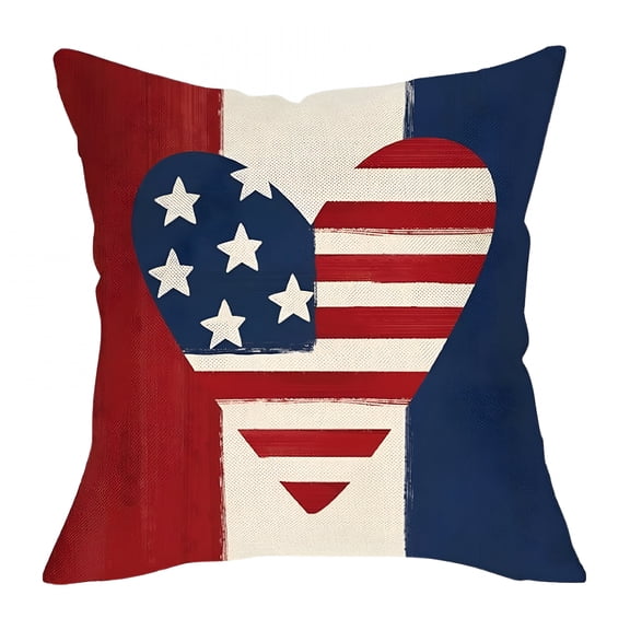 AUQ 2026 New Patriotic Independence Day Square Linen Pillow for Sofa, Bed, Living Room, Patio, Chair 18X18" Decorative Cushion for Sofa Bed Couch (Red White&Print)