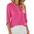 thumbnail image 3 of Women'S Casual Chiffon Blouse Tops 1/2 Ruffled Sleeve V Neck Loose Fit Blouses Shirts Rose Red XL, 3 of 6