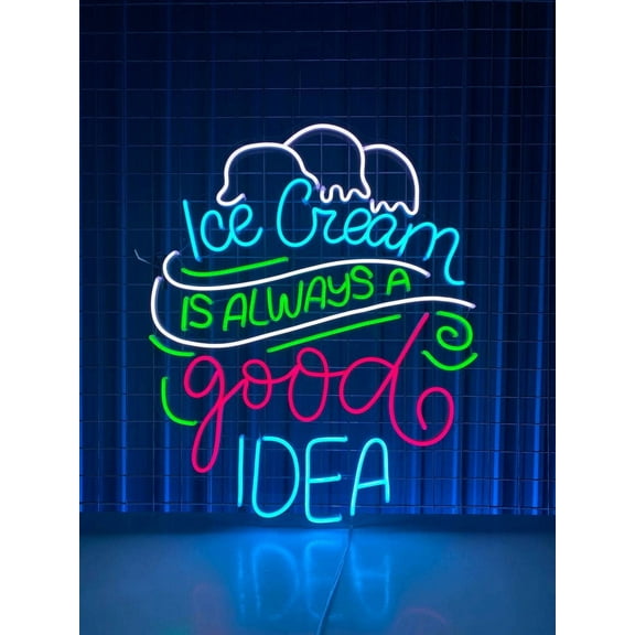 Craftnamesign Ice Cream Is Always A Good Idea Neon Sign 21" x 25" for Ice Cream Wall Art