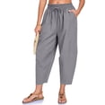 thumbnail image 3 of Oksale Barrel Pants for Women Petite Pull On Capri Pants with Pockets Loose Casual Drawstring Elastic Waist Linen Capris for Vacation Gray M, 3 of 8