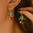 thumbnail image 3 of Christmas Green Holly Colorful Jingle Bell Dangle Hook Earrings for Women Leaf Tinkle Bells Cute Xmas Ornament Drop Dangling Huggie Hoop Earring Dainty Jewelry Gifts Holiday Festive Party, 3 of 5