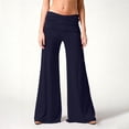 thumbnail image 2 of felwors Women's High Waisted Fold Over Flowy Wide Leg Pants | Casual Lounge Yoga Palazzo Pants for Beach & Vacation (Navy, XXL), 2 of 7