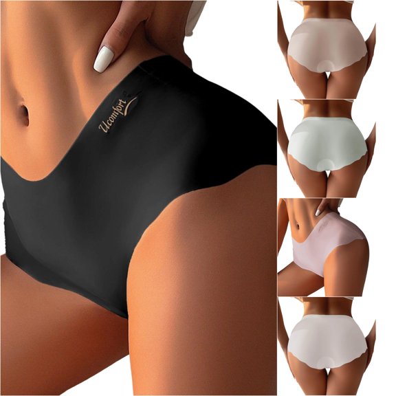 SGMVNU Seamless Underwear for Women Fashion Mid Waist Solid Color Briefs Underwear Hipster Panties of Women, Size S, Black