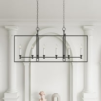 Aiwen 6-Light Large Pendant Lights Kitchen Island Industrial Black Finish Candle Chandeliers with White Shade 48.5 inch Farmhouse Rectangular Chandelier for Dining Room Table Bar E13