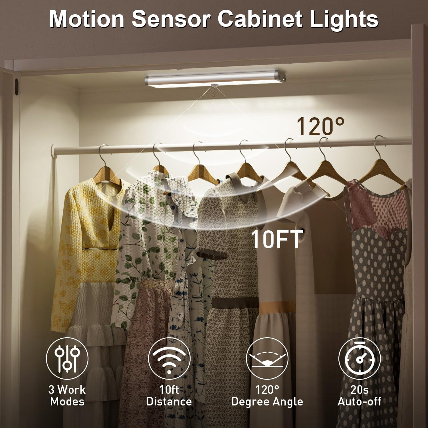 Under Cabinet Lighting,Rechargeable Motion Sensor Light Indoor Night Lights with Remote,58LED RGB under cabinet lights Bar,15Colors Wireless Counter Closet for Kitchen,5pack