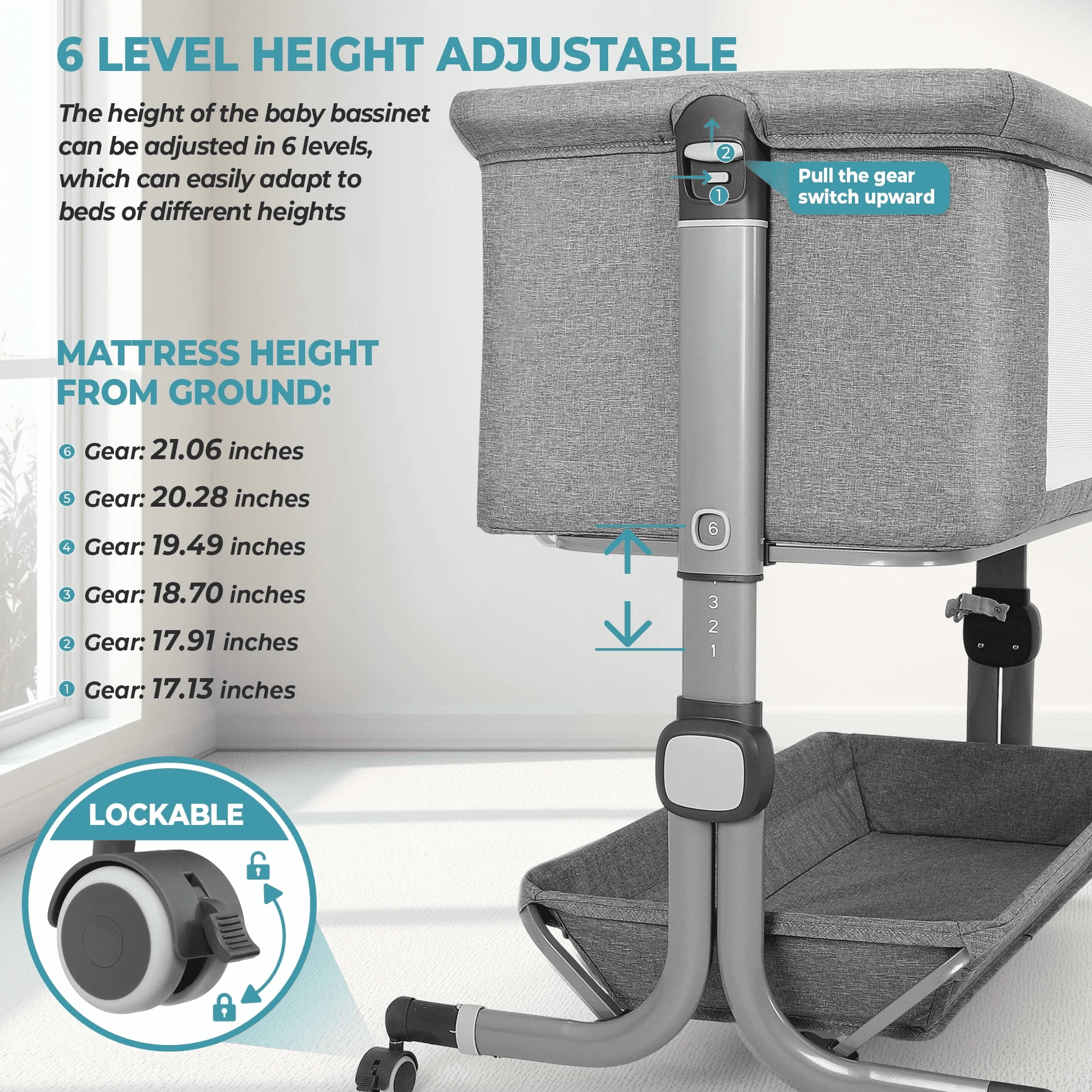 Minikid Portable Baby Bedside Sleeper Bassinet with Waterproof Mattress Pad for Infant Newborn up to 12 Month