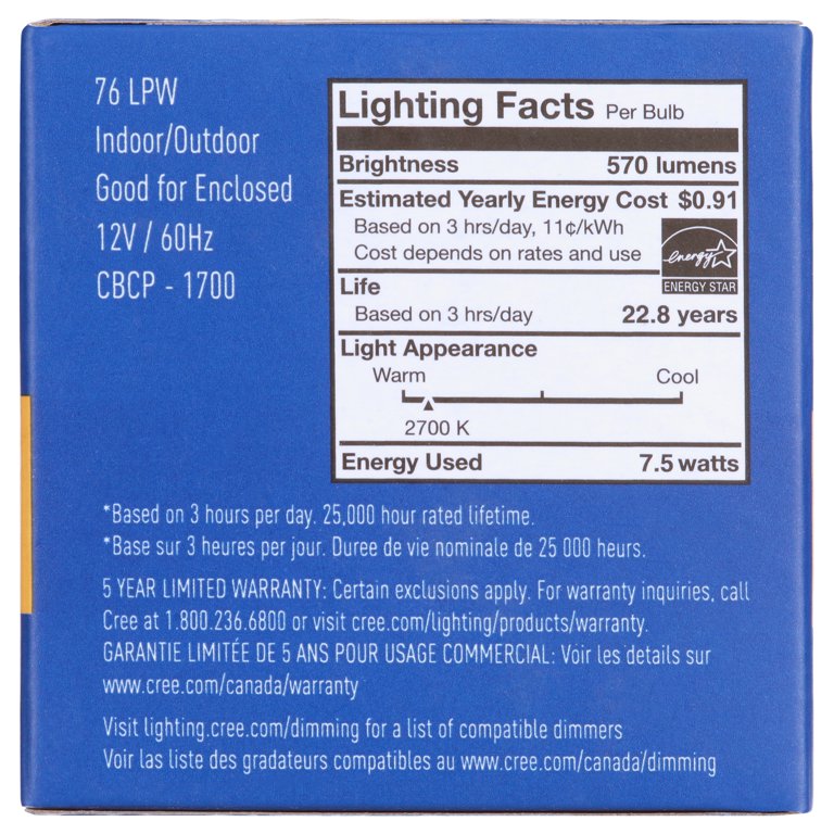 Cree Lighting Pro Series MR16 GU5.3 75W Equivalent LED Bulb, 15 Degree Spot,  540 lumens, Dimmable, Soft White 2700K, 25,000 hour rated life, 90+ CRI