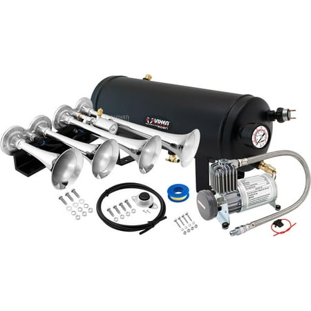 - Vixen Horns Loud 149dB 3/Triple Chrome Trumpet Train Air Horn with 1.5 Gallon Tank and 150 PSI Compressor Full/Complete Onboard System/Kit VXO8815/4124C