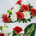 thumbnail image 3 of Artificial Cemetery Flowers, Memorial Rose Flowers Grave Decoration Flower Bouquets with Vase for Cemetery Graveyard Headstones Decor, Set of (Red&White), 3 of 5