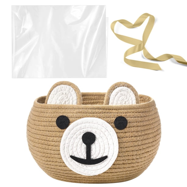 Cesta para bebé Zopeal Bear, cuerda de algodón tejida de 26,7 x 21,6 cm, color caqui