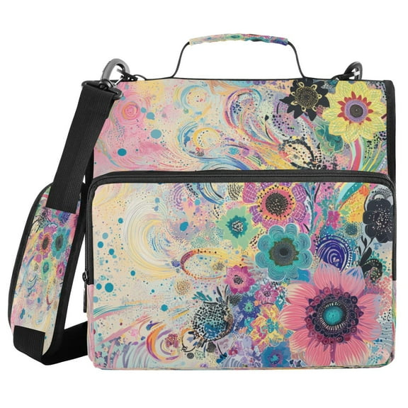 YAZAOO Zipper Binder trapper keeper Documents Organized Design Vibrant Floral Whirl Printed