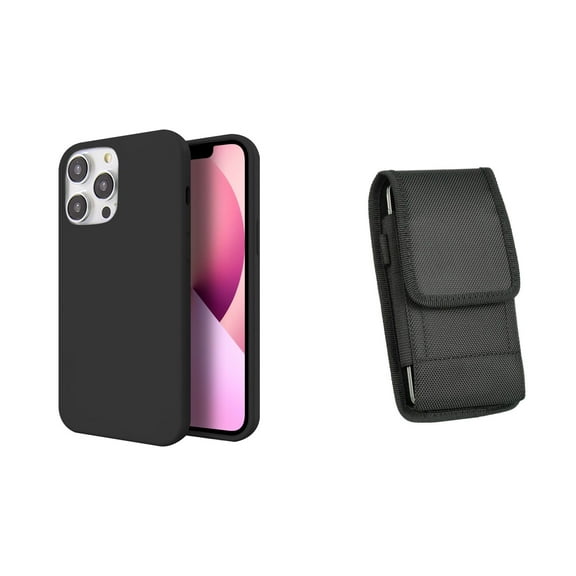 Slim Silicone Case and Belt Holster Pouch for iPhone 14 Pro Max - Black