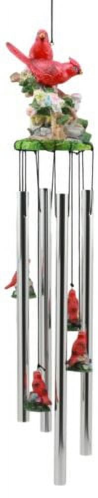 Ebros Red Crest Cardinal Birds Lovers Couple Wind Chime Patio Garden Decor 21" L