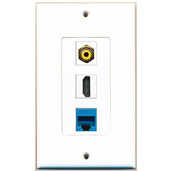 RiteAV - 1 Port HDMI 1 RCA Yellow 1 Cat5e Ethernet Blue Wall Plate Decorative