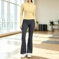 thumbnail image 2 of Women's Solid Two Piece Yoga Tracksuit Zip up Long Sleeve Top and Elastic Waist Flared Pants Stretch Workout Outfit Comfort Sportswear for Gym and Daily Casual Wear S-3XL Yellow, 2 of 6
