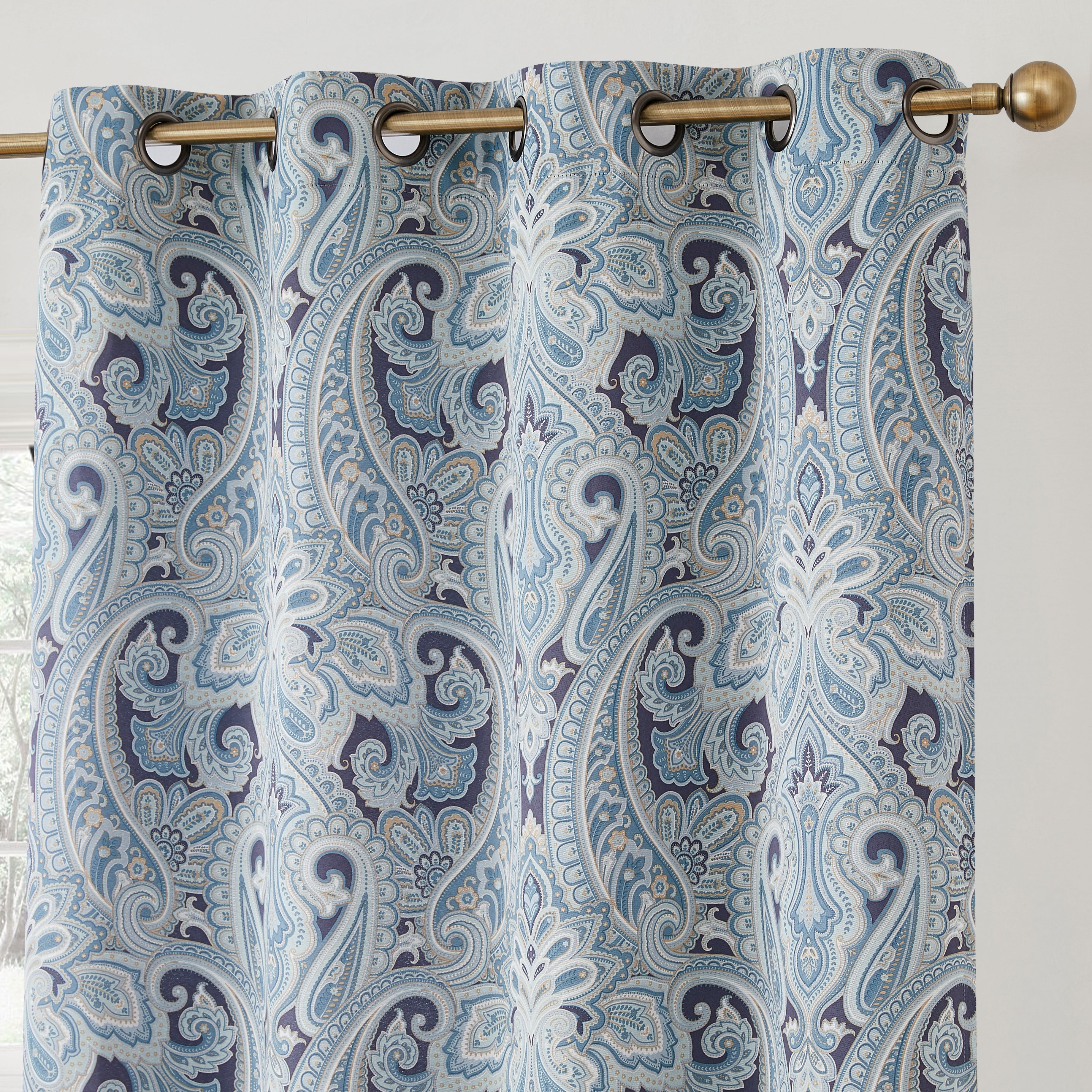 Paisley Linen Curtains 50 by 63 inch Grey
