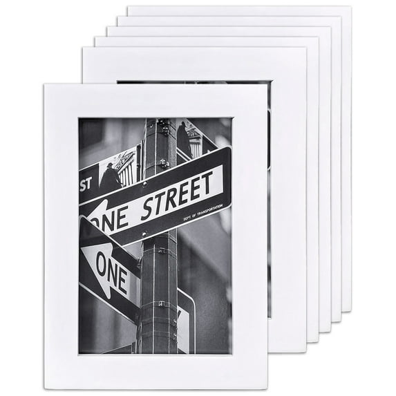 The Display Guys –– Solid Pine Wood Picture Frame with Tempered Glass – Wall & Tabletop – 4" x 6" - White - 6 Pack Value Set