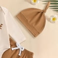 thumbnail image 6 of UngA Newborn Baby Boy Clothes Fall Outfit Infant Letter Print Romper Pants Hat Set Coming Home 3Pcs Matching Outfits (Beige,9-12 Months), 6 of 6