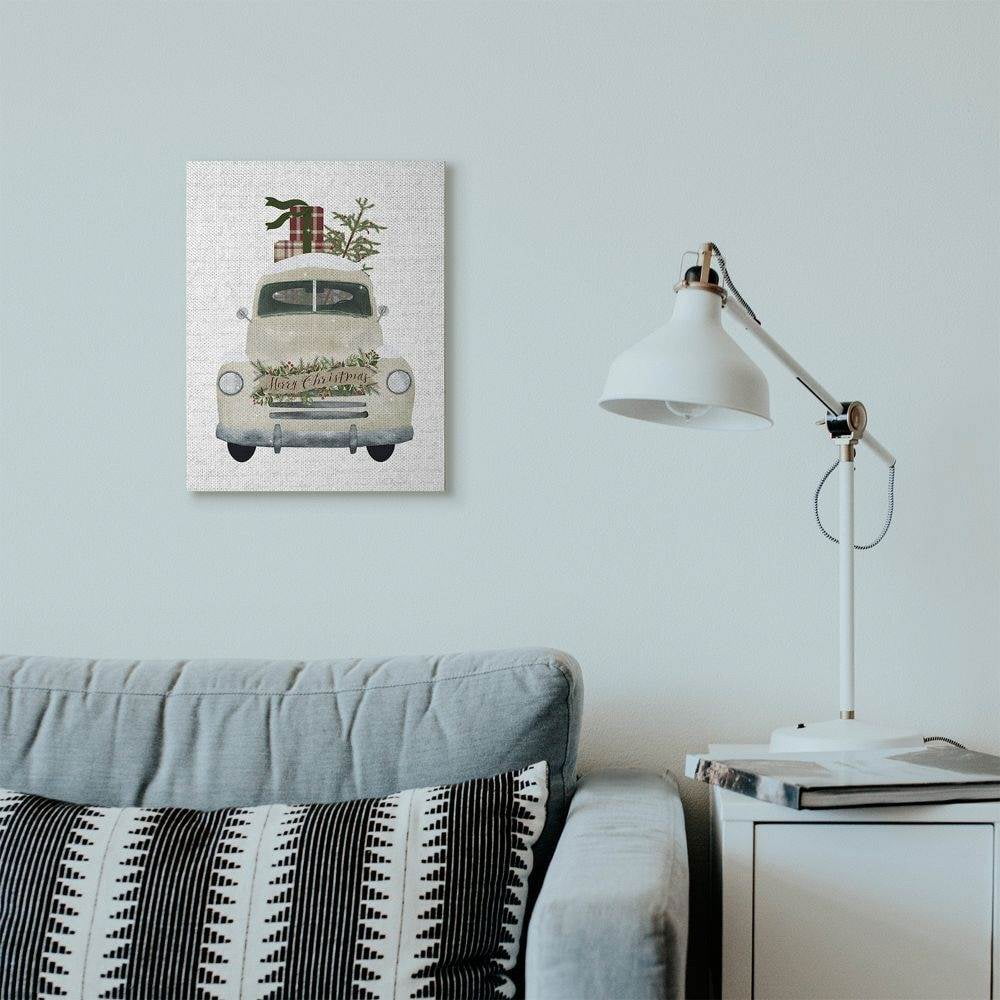 Stupell Industries Merry Christmas Snow Covered Truck Holiday DesignCanvas Wall Art By Artist Lettered and Lined