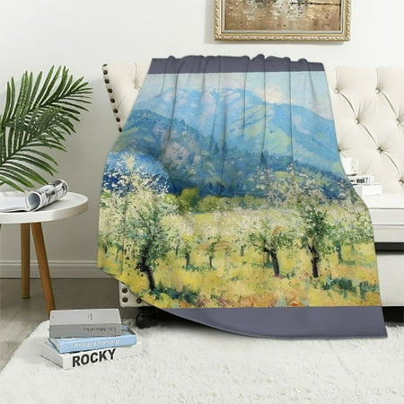 Autua Trees Mountains Field Warm Lightweight Blanket Soft Fleece Throw Blanket Cow Gifts for All Seasons Sofa Decor Living Rooms – Multiple Sizes Available 40x50in