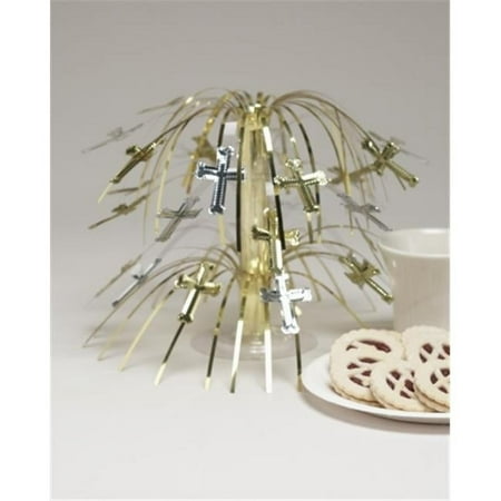 Creative Converting Silver and Gold Cross Mini Foil Spray Centerpiece for Baptism, Christening, Confirmation, Communion