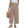thumbnail image 3 of Womens Travel Pants Casual Loose High Waist Linen Wide Leg Beach Pants With Pockets Lightweight Breathable Fabric 2Xl Pants For Women, 3 of 9