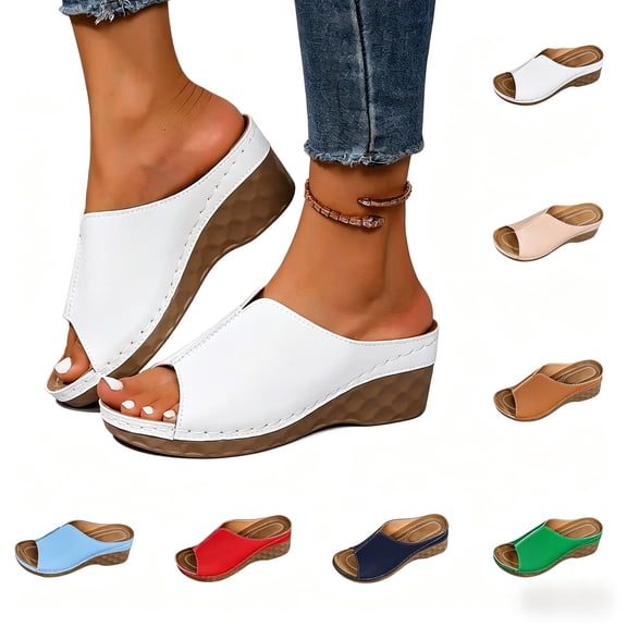 Womens Slides Sandals with Plantar Fasciitis Arch Support,Fashion Comfort Flat Sandals Ladies Summer Beach Shoes Lightweight Orthotic Slip on Sandals Open Toe Slippers for Women