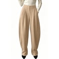 thumbnail image 2 of BRELIL Women's High Waisted Trousers with Pockets Solid Elegant Office Long Palazzo Pants Casual Loose Dress Pants for Work Fall Winter Outfits, Khaki L, 2 of 5