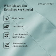 Casa Platino 100% Cotton Queen Bed Sheet Set – Naturally Cool & Soft Percale Weave, Fade Resistant Machine Washable, 15 Deep Fitted Sheet Queen – Cool Blue