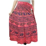 Mogul Women's Wrap Skirt Pink Printed Cotton Halter Dress