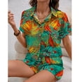 thumbnail image 6 of Youpwaven Women's 2-Piece Hawaii Vacation Set, Tropical Floral Print Short Sleeve Shirt and Shorts, Summer Beach Holiday Button Down Outfit, Casual Loose Fit Loungewear, 6 of 7