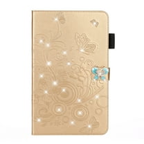 ELEHOLD Slim Leather Case for iPad 10th Gen 10.9" 2022, Embossed Butterflies Pattern Glitter Diamond Card Slots Kickstand Multi-Functional Folio Case,Gold