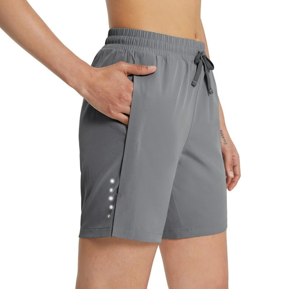 BALEAF Women's 7" Running Shorts Quick Dry Athletic Long Workout Shorts Unlined Dark Grey L