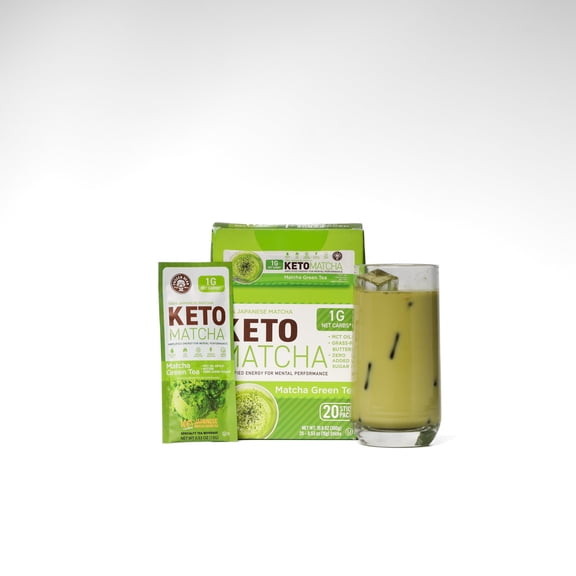 Keto Matcha Frappe & Latte Instant Mix with Arabica Coffee, Double Caffiene, Low Sugar - for Hot, Iced, or Frappuccino-Style Blended Drinks - (20) 0.53oz Single Serve Sticks
