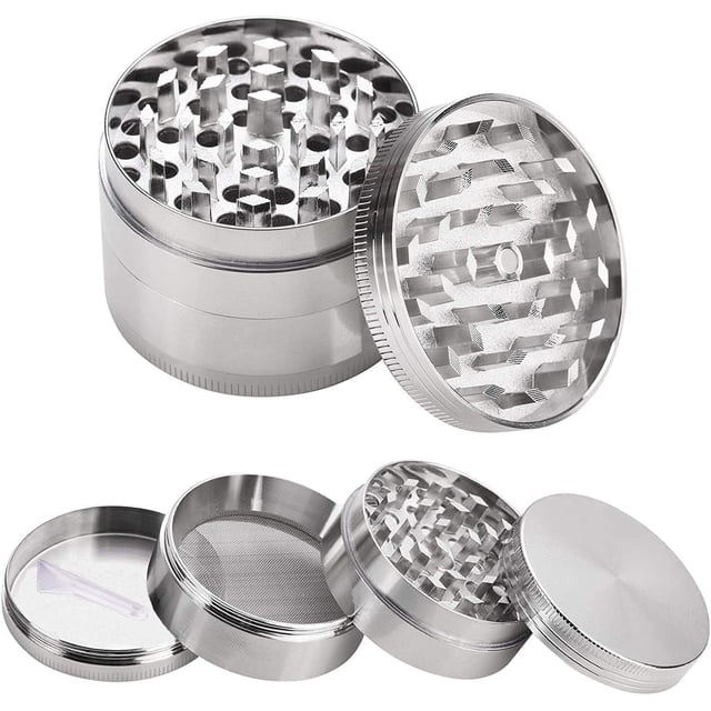 Moledor de Especias Metálico, Grinder Moledor de Especias, Molino de Cacao en Grano con Filtro, Triturador de Duradero Aleación de Zinc (Plata)